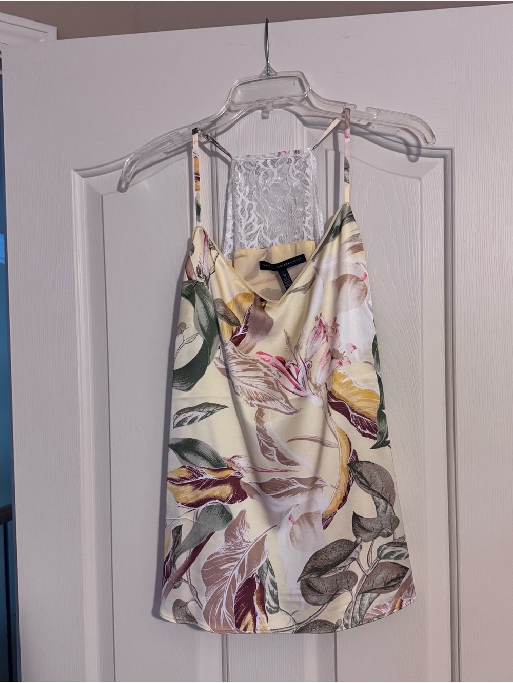 Floral Satin Lace-Back Cami Top - Cream, yellow & Multicolor